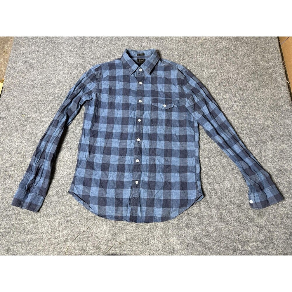 J.CREW Shirt Mens M Blue Long Sleeve Plaid Slim Fit Button-Down Cotton